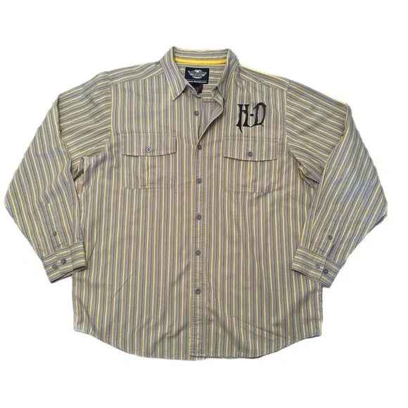 Harley Davidson y2k style embroidered striped casual button down 2XL. Bikercore - Picture 1 of 8